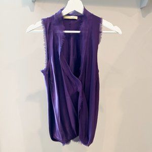 Ramy Brook Draped V-neck Silk Blouse in Deep Purple